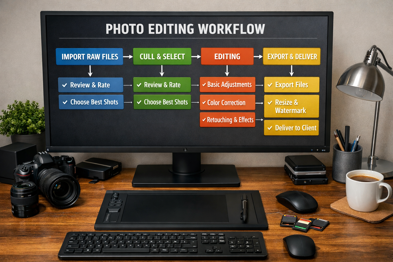 Fotografta is akisi asamalarinin genel gorunumu